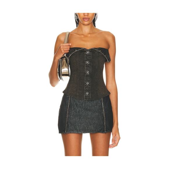 Miaou Button Scarlett Brown Cotton Corset Top Size XS - Picture 1 of 4
